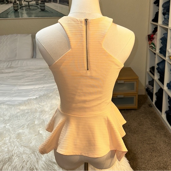 Material Girl | Peplum Zipper Back Side Cutout Lace Strap Sleeveless Tank Blouse - Picture 3 of 12